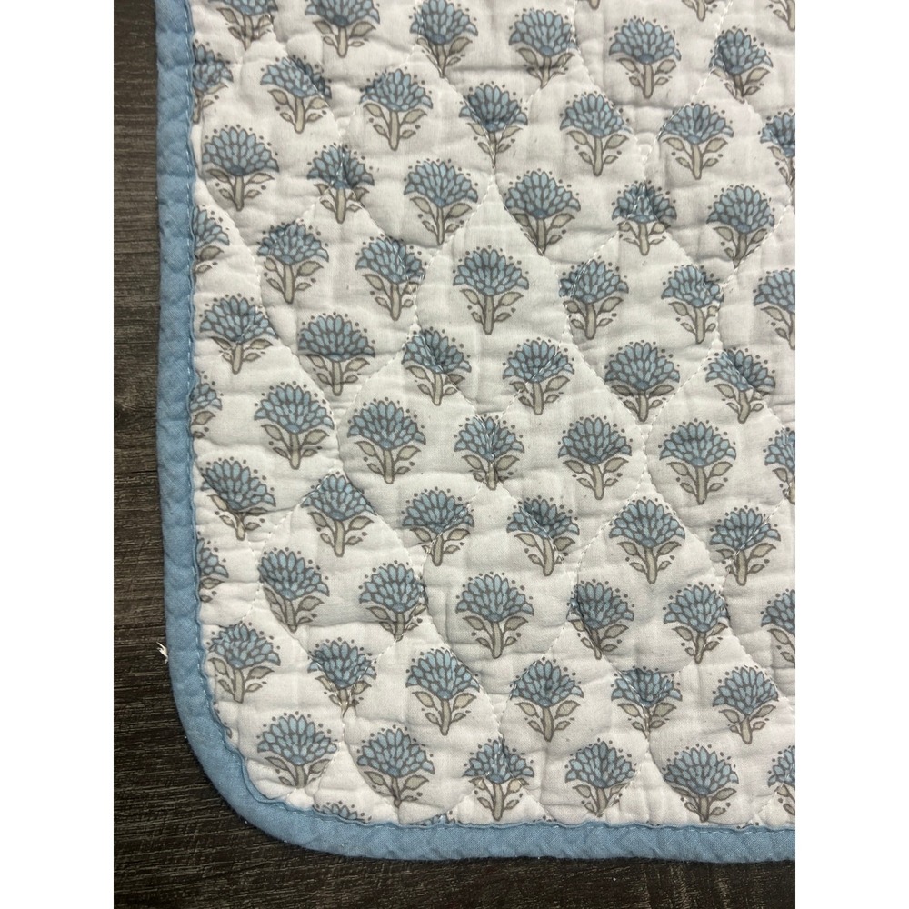 Lillian August Quilted Blanket Blue Micro Floral Block Print 86x85 Cotton Square